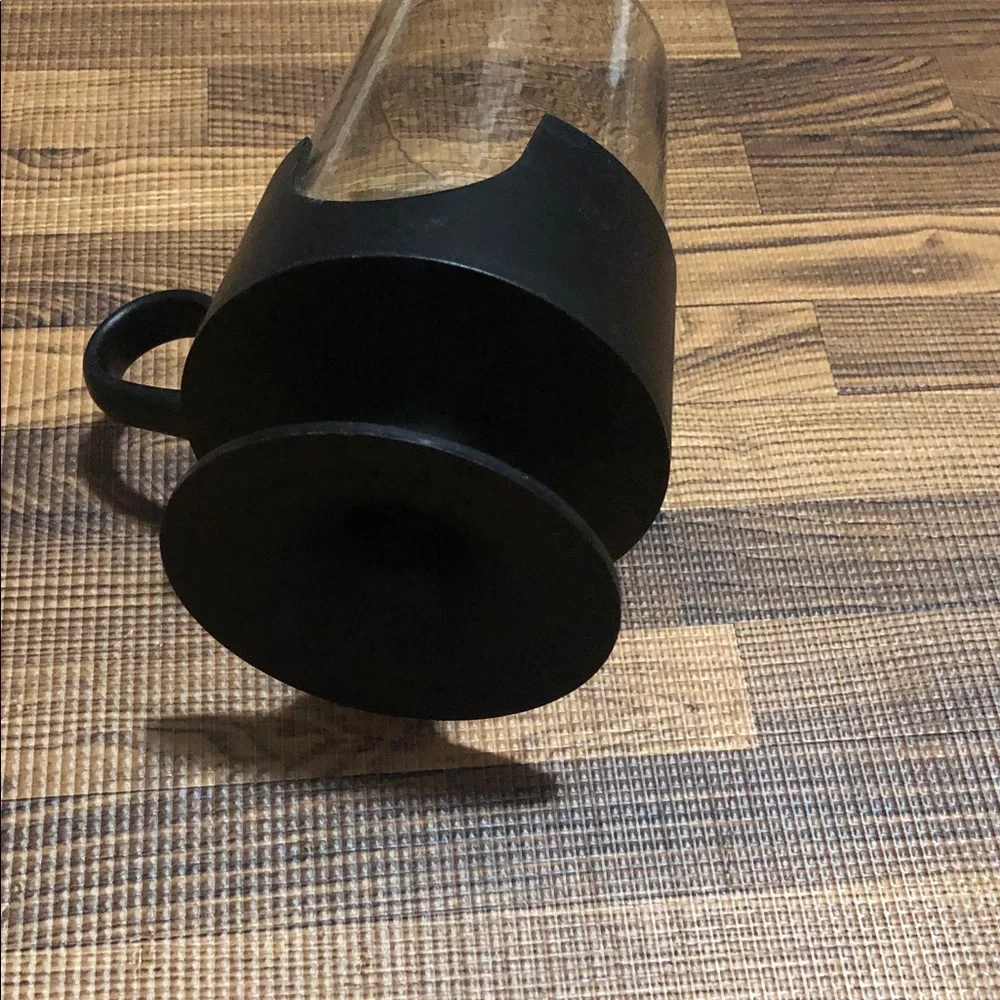 Corningware Black Glass Coffee Mugs with Holders. vintage